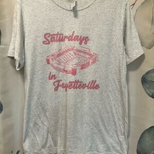 Bella Canvas Gray Tee with Pink Arkansas Razorbacks Stadium Graphic